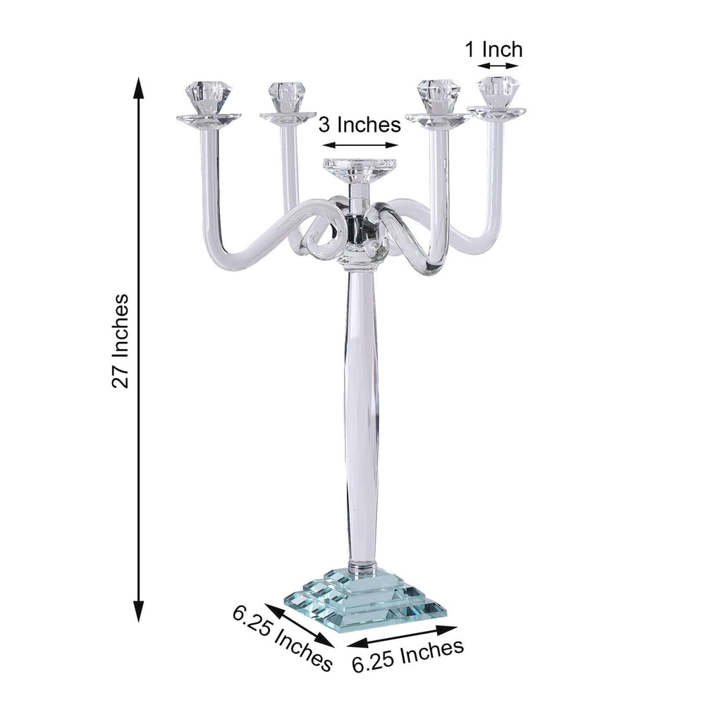 27” Classic Five Arm Premium Crystal Glass Taper Candle Holder Candelabra Stand