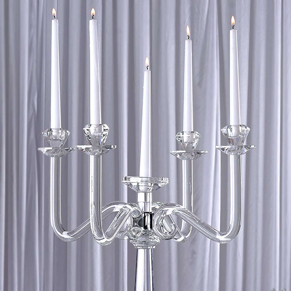 27” Classic Five Arm Premium Crystal Glass Taper Candle Holder Candelabra Stand