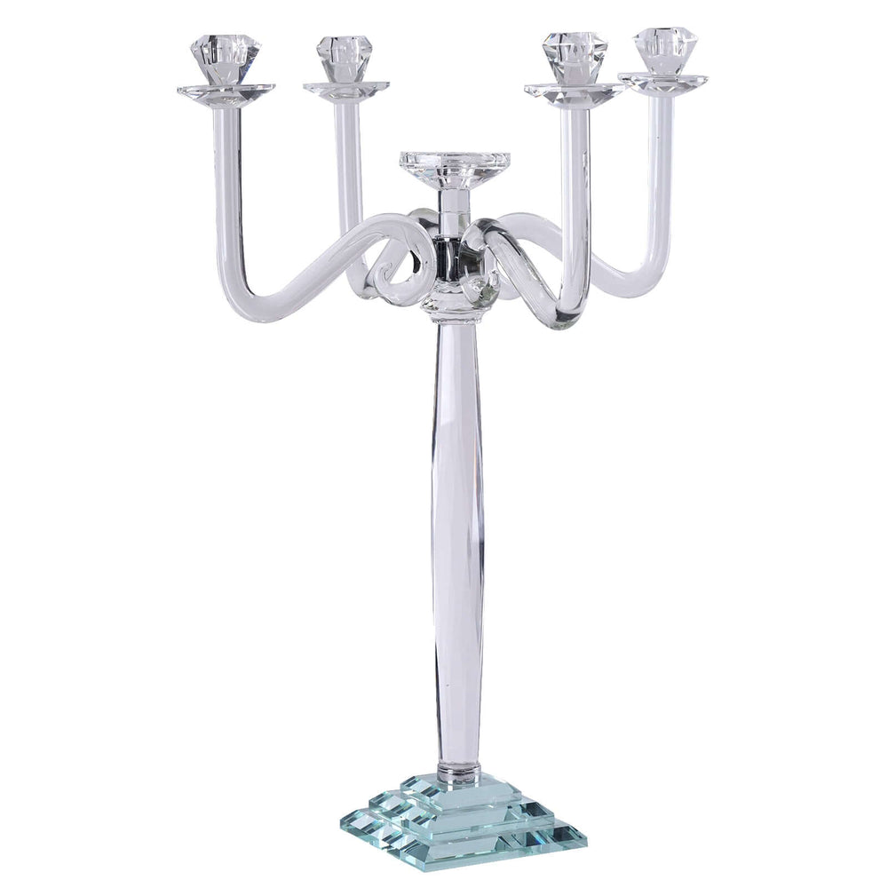 27” Classic Five Arm Premium Crystal Glass Taper Candle Holder Candelabra Stand