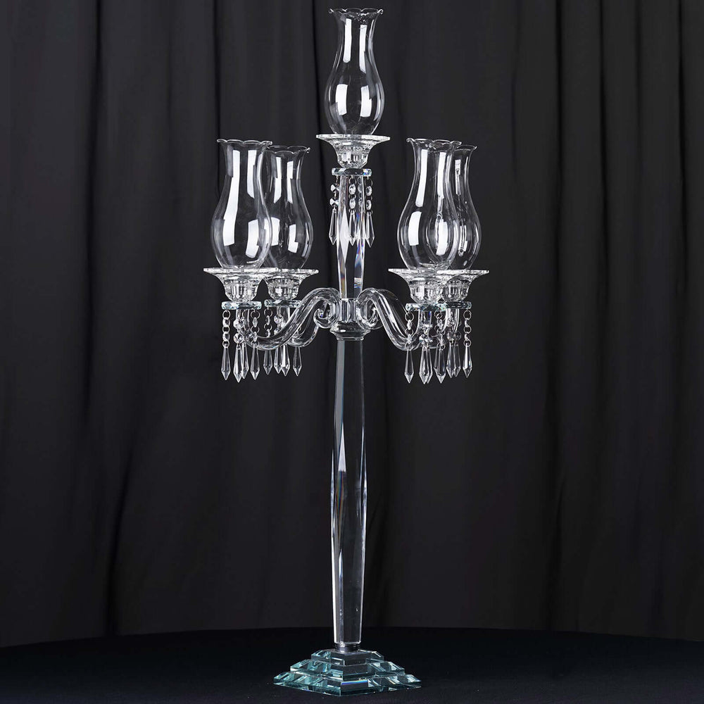 27” Classic Five Arm Premium Crystal Glass Taper Candle Holder Candelabra Stand