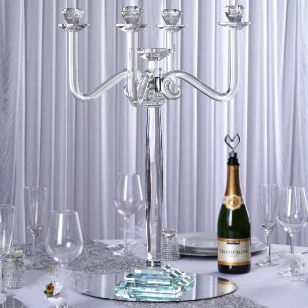27” Classic Five Arm Premium Crystal Glass Taper Candle Holder Candelabra Stand