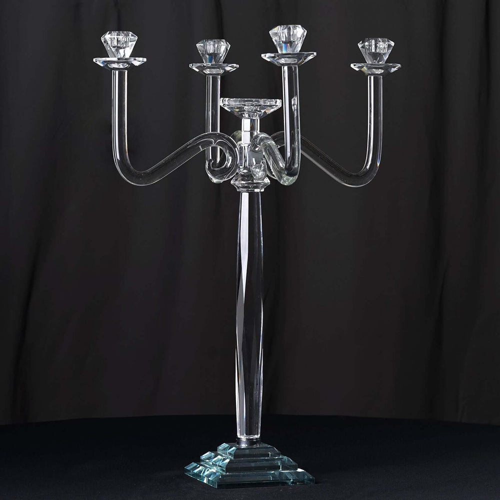 27” Classic Five Arm Premium Crystal Glass Taper Candle Holder Candelabra Stand