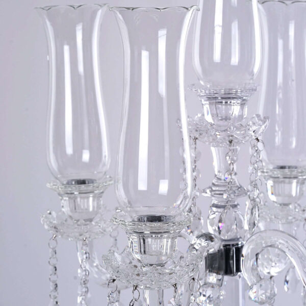 32” Five Arm Premium Crystal Glass Taper Candle Holder Candelabra With Hanging Crystals