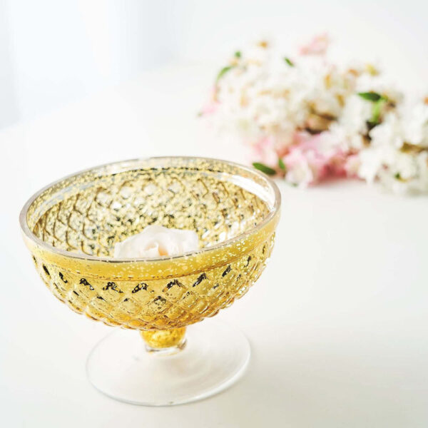 8” Gold Mercury Glass Compote Flower Vase