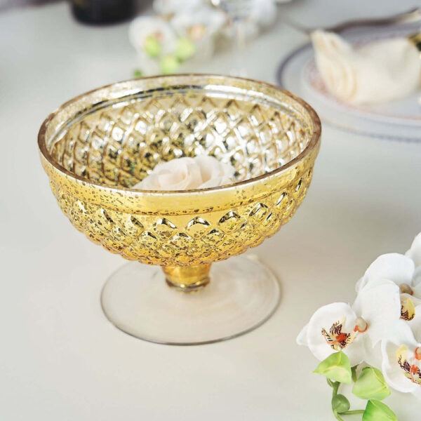 8” Gold Mercury Glass Compote Flower Vase