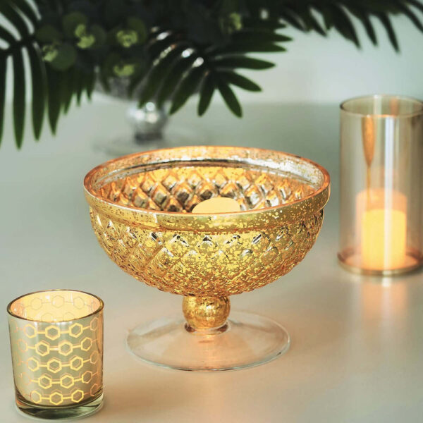 8” Gold Mercury Glass Compote Flower Vase