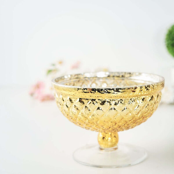 8” Gold Mercury Glass Compote Flower Vase