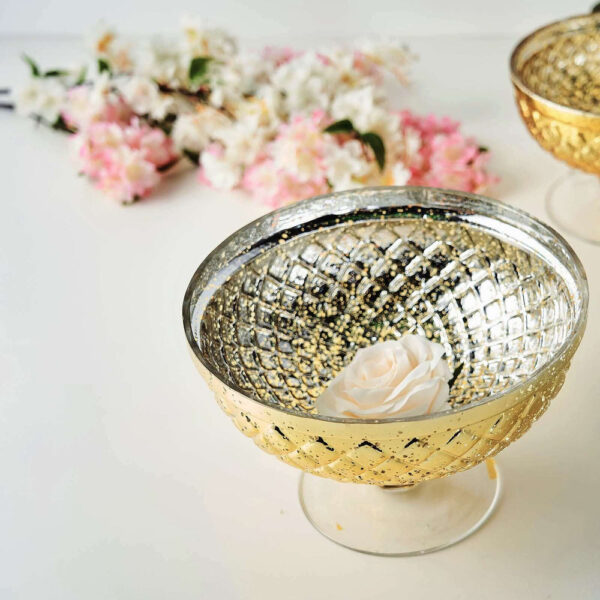 8” Gold Mercury Glass Compote Flower Vase