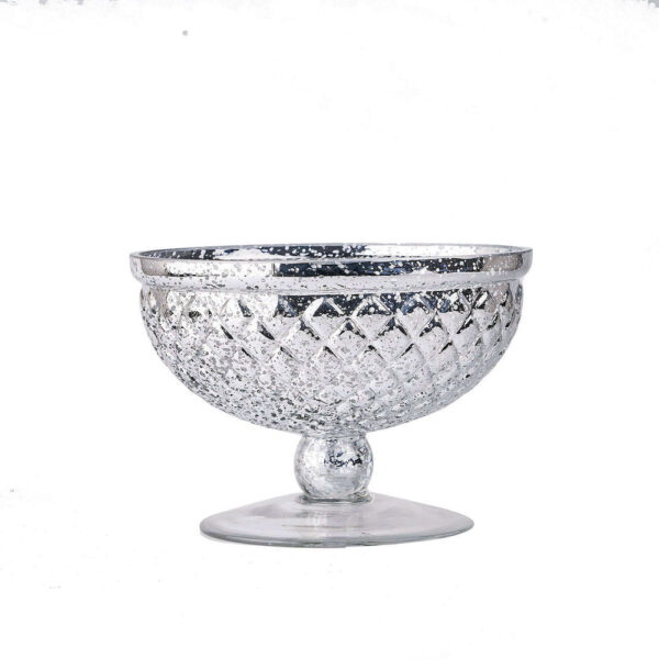 8” Silver Mercury Glass Compote Flower Vase