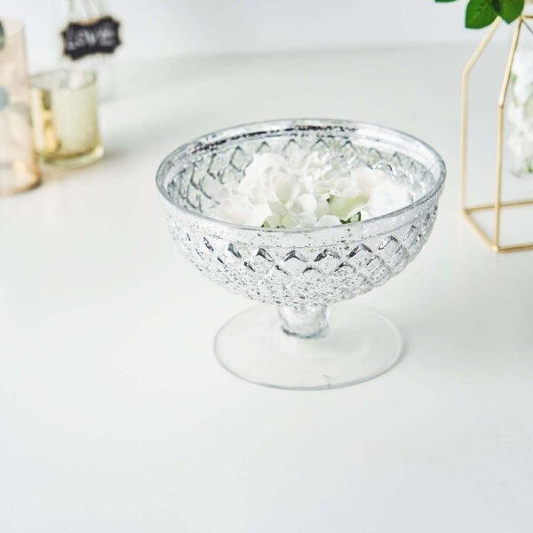 8” Silver Mercury Glass Compote Flower Vase