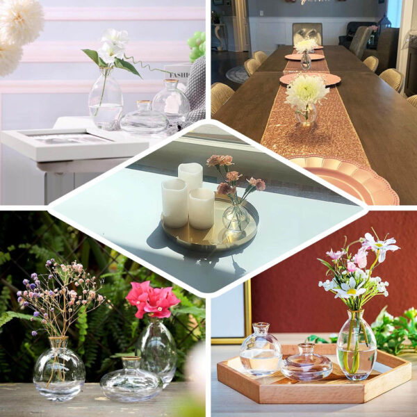 Set of 3 Clear Glass Bud Vases With Metallic Gold Rim, Modern Flower Vases – Assorted Sizes