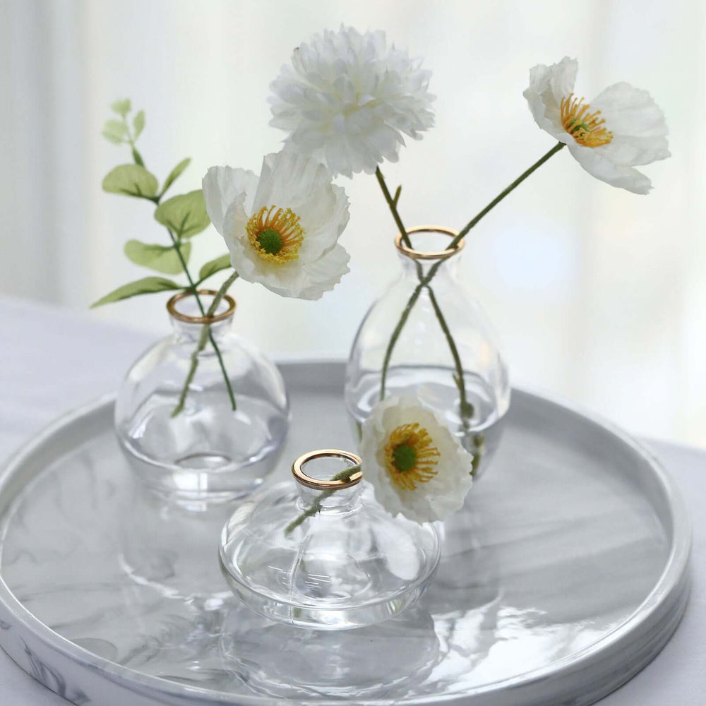 Set of 3 Clear Glass Bud Vases With Metallic Gold Rim, Modern Flower Vases – Assorted Sizes