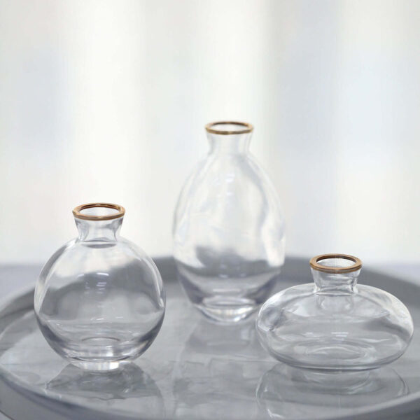 Set of 3 Clear Glass Bud Vases With Metallic Gold Rim, Modern Flower Vases – Assorted Sizes