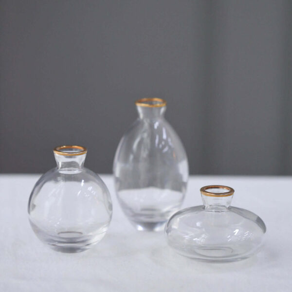 Set of 3 Clear Glass Bud Vases With Metallic Gold Rim, Modern Flower Vases – Assorted Sizes