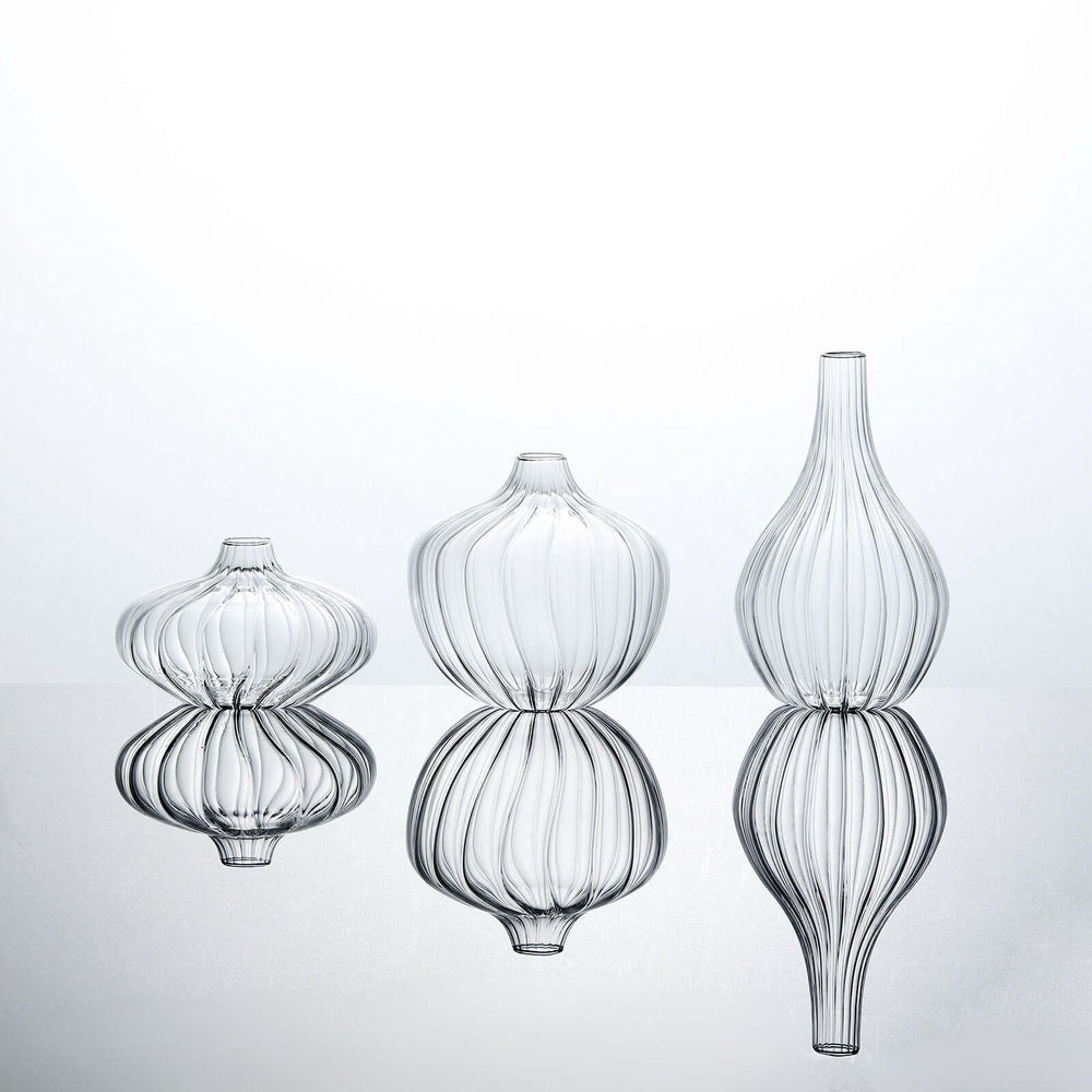 Set of 3 Clear Ribbed Design Glass Flower Bud Vases – Assorted Sizes