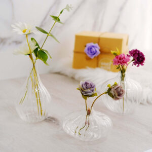 Set of 3 Clear Ribbed Design Glass Flower Bud Vases – Assorted Sizes