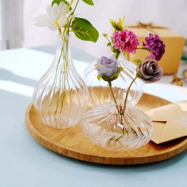 Set of 3 Clear Ribbed Design Glass Flower Bud Vases – Assorted Sizes