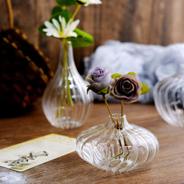 Set of 3 Clear Ribbed Design Glass Flower Bud Vases – Assorted Sizes