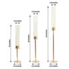 Set of 3 Tall Gold Metal Clear Glass Taper Candlestick Holders, Hurricane Candle Stands With Glass Chimney Candle Shades 16″, 20″, 24″