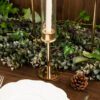 Set of 3 Tall Gold Metal Clear Glass Taper Candlestick Holders, Hurricane Candle Stands With Glass Chimney Candle Shades 16″, 20″, 24″