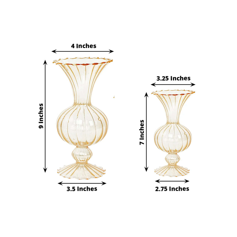 Set of 4 Amber Light Gold Glass Bud Flower Vases – 7″,9″