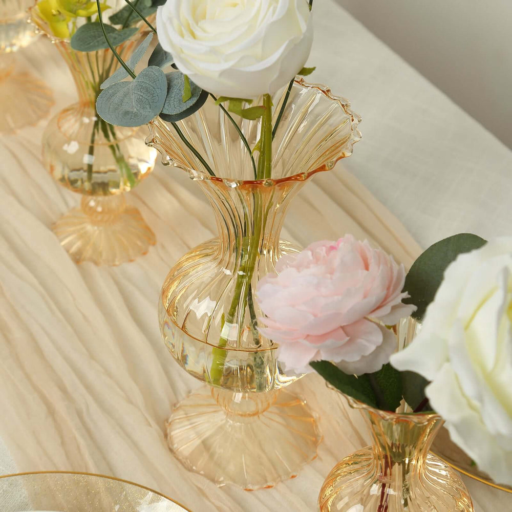 Set of 4 Amber Light Gold Glass Bud Flower Vases – 7″,9″