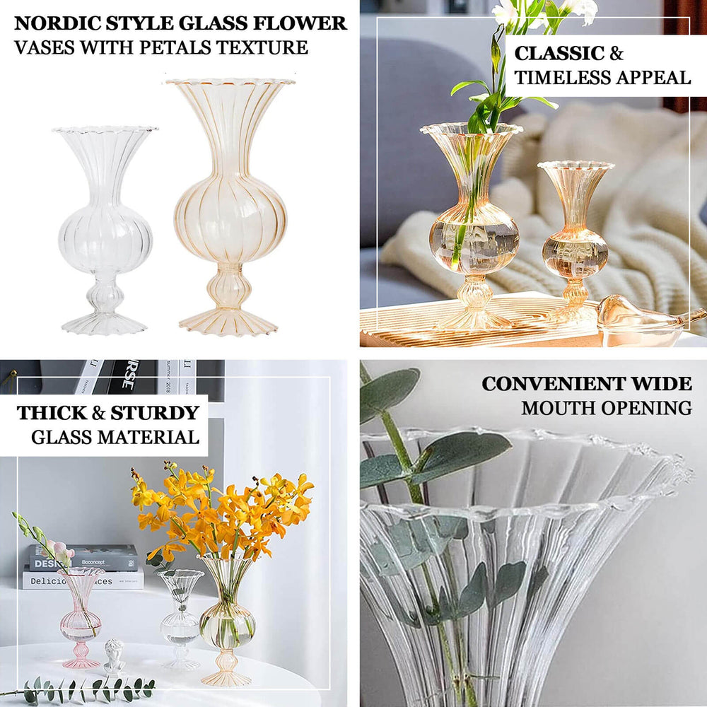 Set of 4 Amber Light Gold Glass Bud Flower Vases – 7″,9″