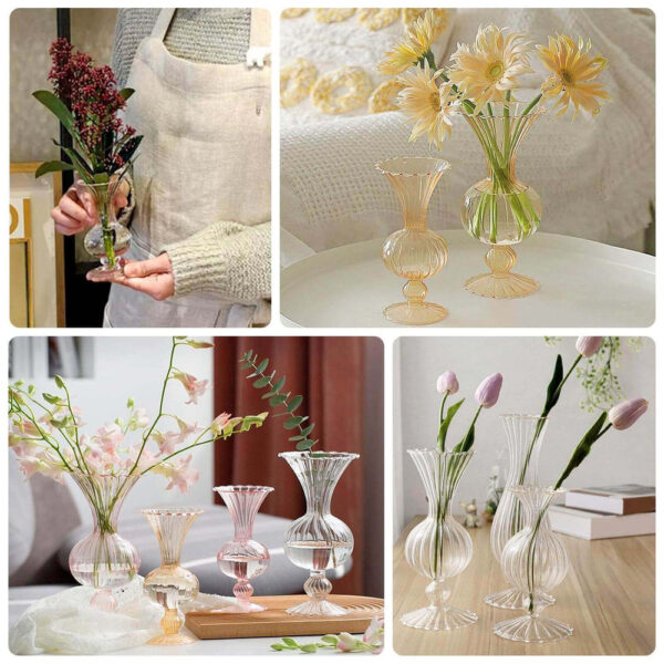 Set of 4 Amber Light Gold Glass Bud Flower Vases – 7″,9″