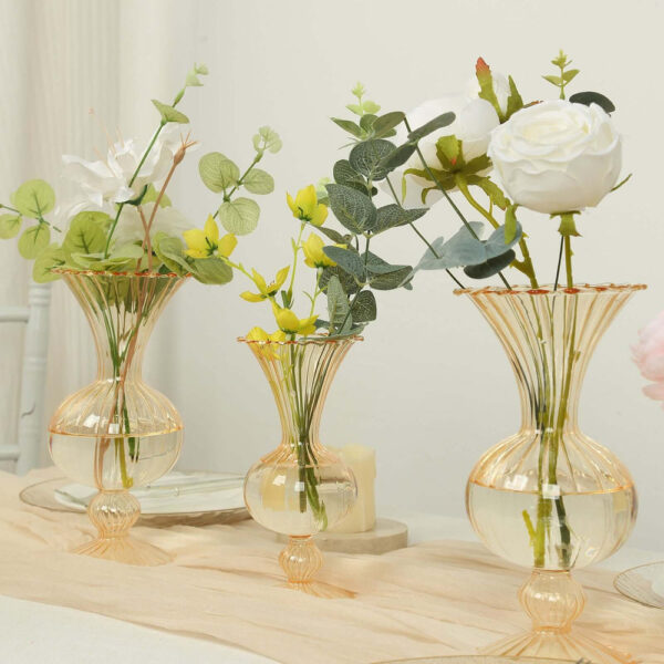 Set of 4 Amber Light Gold Glass Bud Flower Vases – 7″,9″