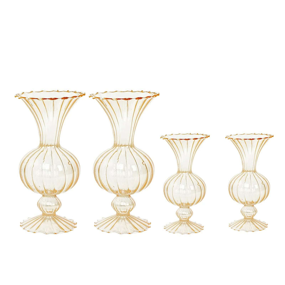 Set of 4 Amber Light Gold Glass Bud Flower Vases – 7″,9″