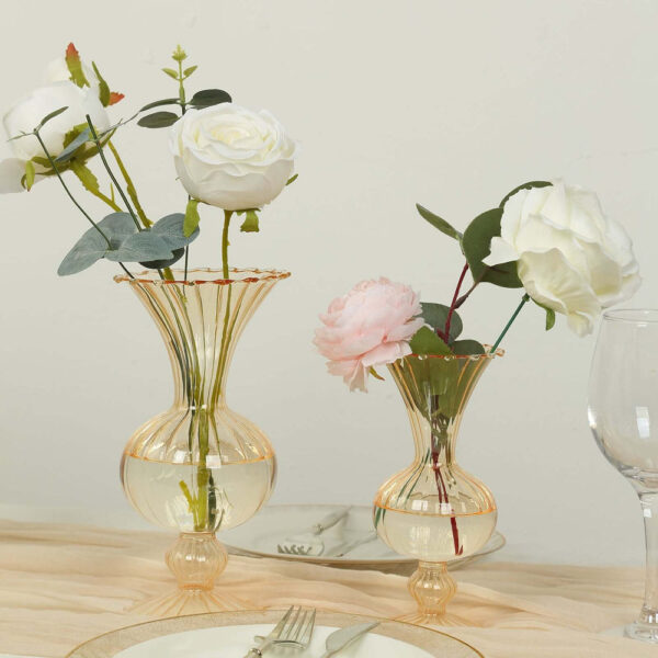 Set of 4 Amber Light Gold Glass Bud Flower Vases – 7″,9″