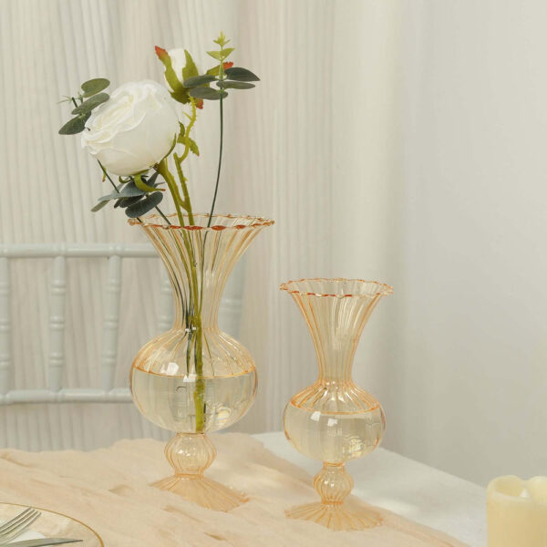 Set of 4 Amber Light Gold Glass Bud Flower Vases – 7″,9″