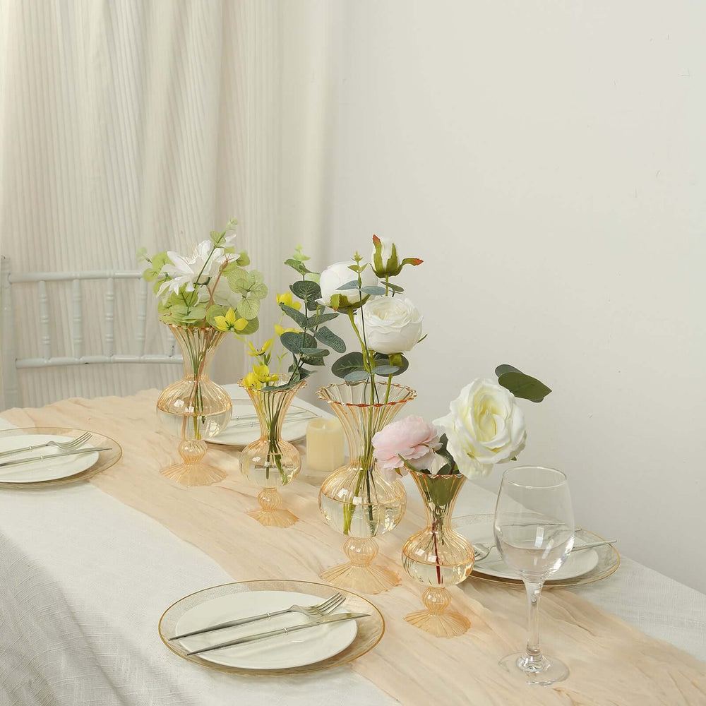 Set of 4 Amber Light Gold Glass Bud Flower Vases – 7″,9″