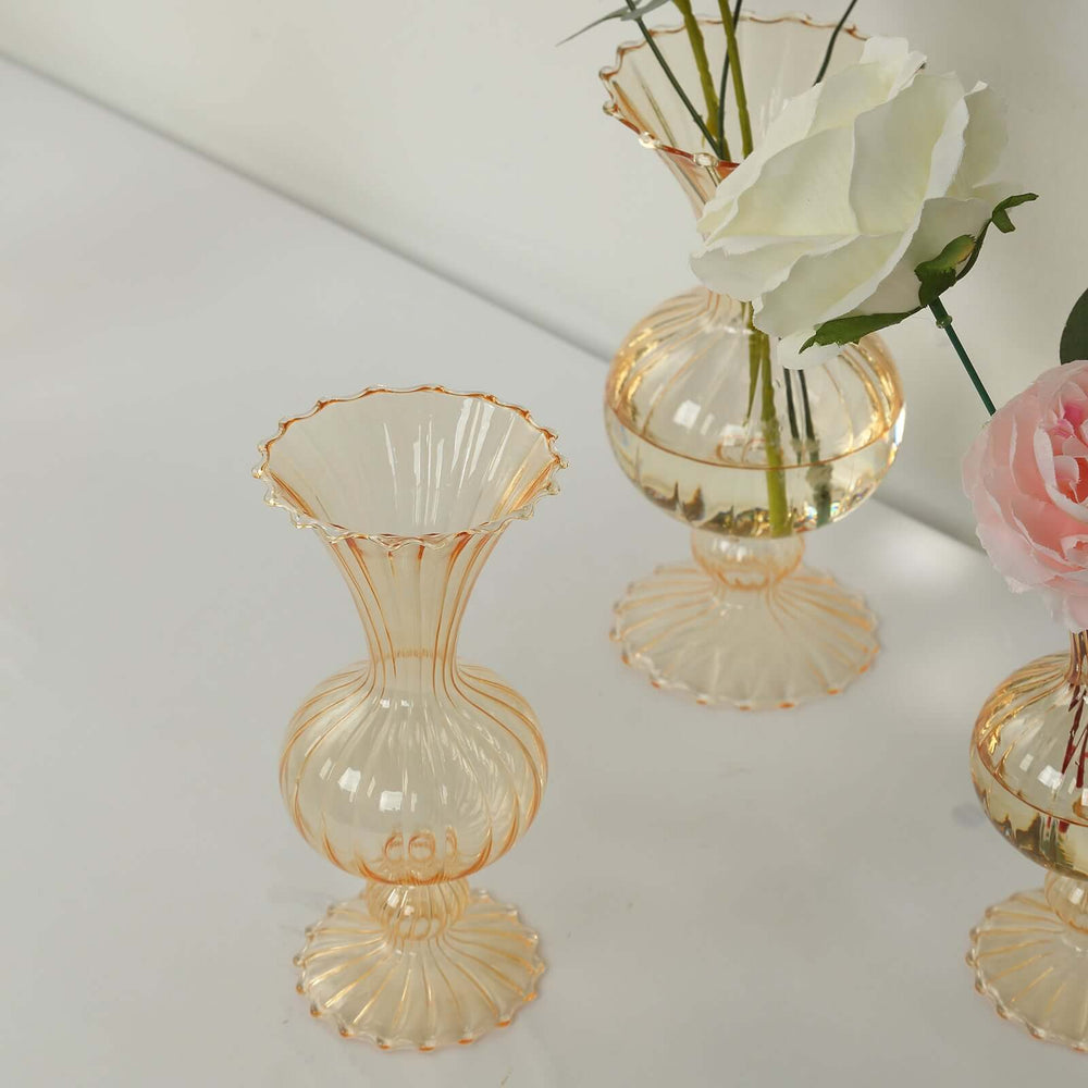 Set of 4 Amber Light Gold Glass Bud Flower Vases – 7″,9″