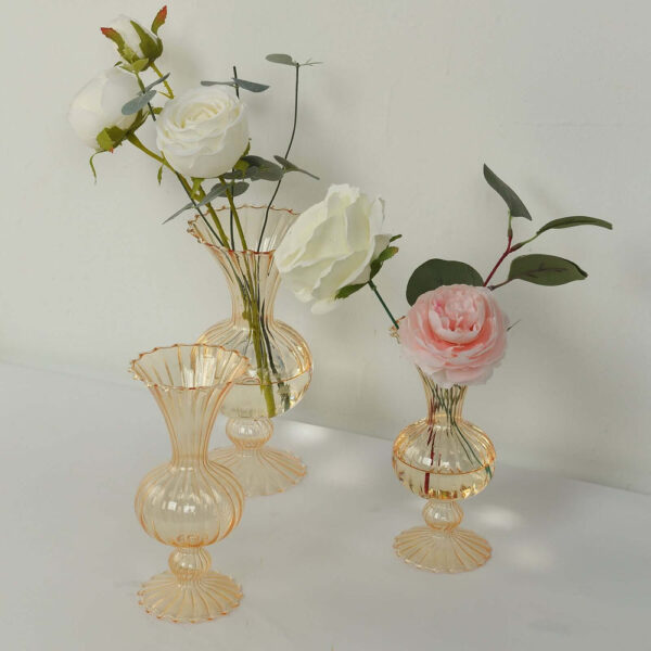 Set of 4 Amber Light Gold Glass Bud Flower Vases – 7″,9″