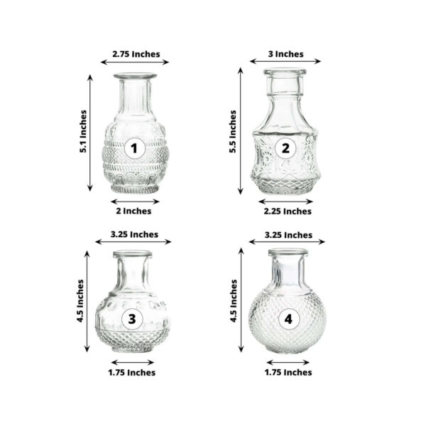 Set of 4 Clear Glass Antique Vintage Mini Bud Flower Vases
