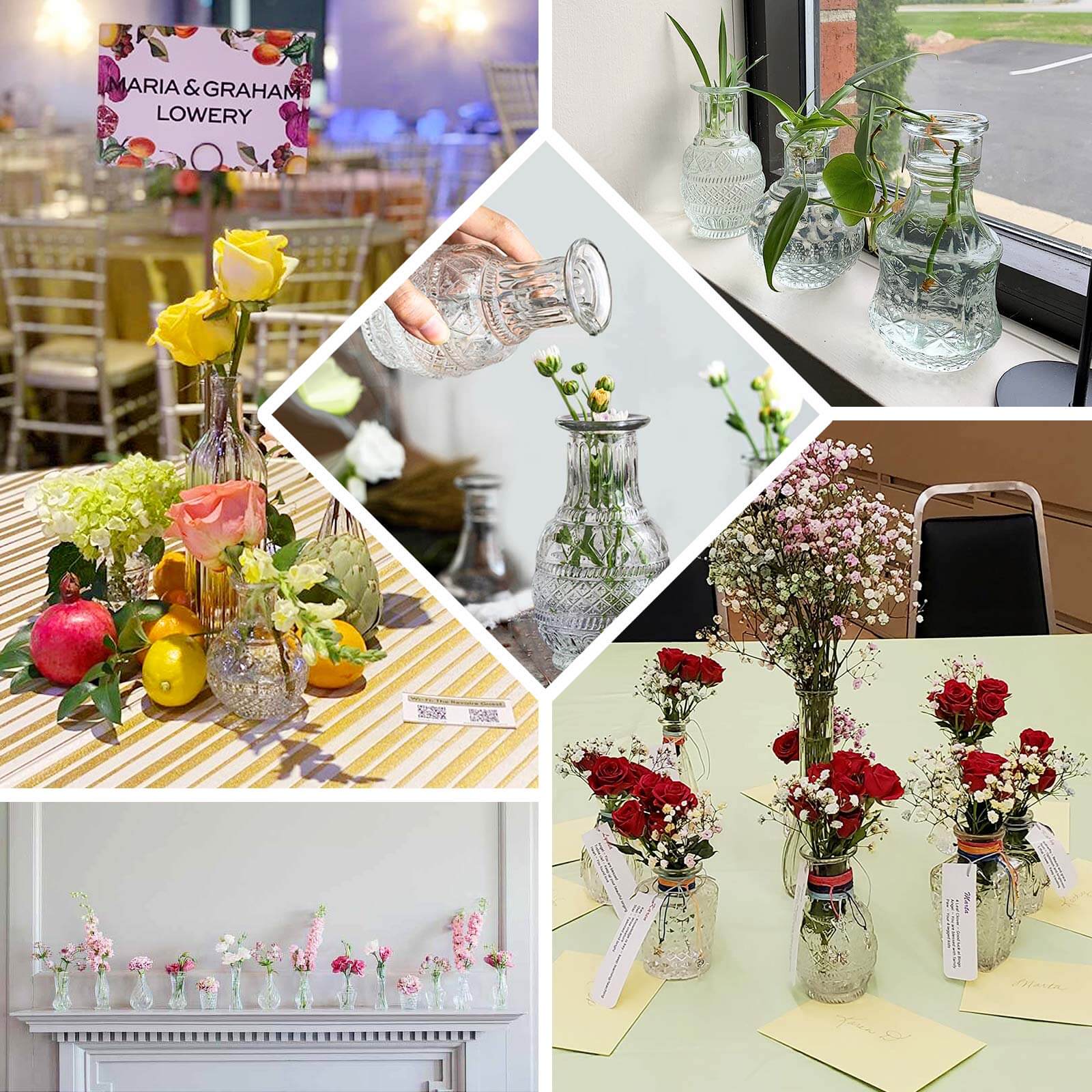 Set of 4 Clear Glass Antique Vintage Mini Bud Flower Vases