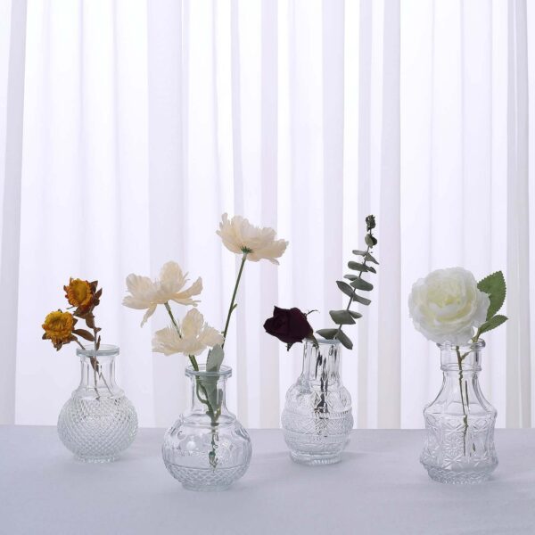 Set of 4 Clear Glass Antique Vintage Mini Bud Flower Vases