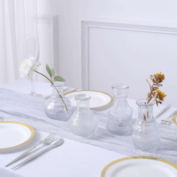 Set of 4 Clear Glass Antique Vintage Mini Bud Flower Vases