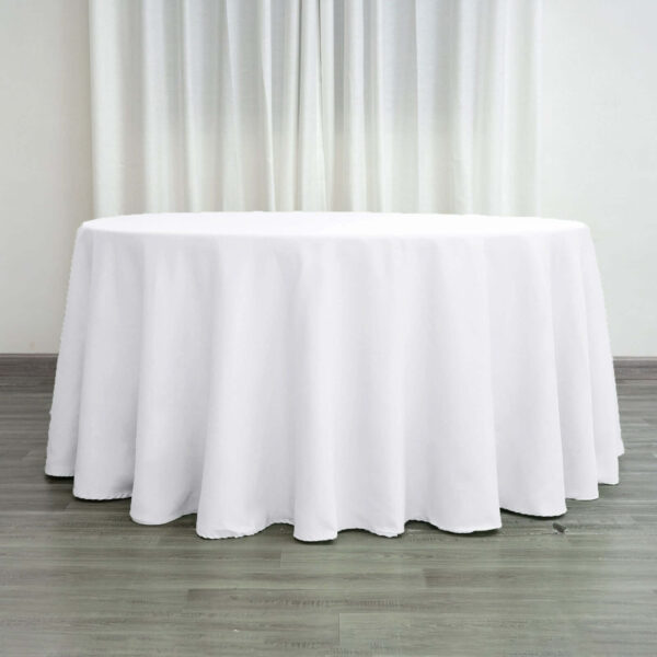 Polyester Round Tablecloth 120" White - Durable & Seamless Design for Polished Event Styling