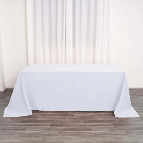 Polyester Rectangle Tablecloth 90"x132" White with Seamless Finish - Sophisticated Style for Wedding Receptions