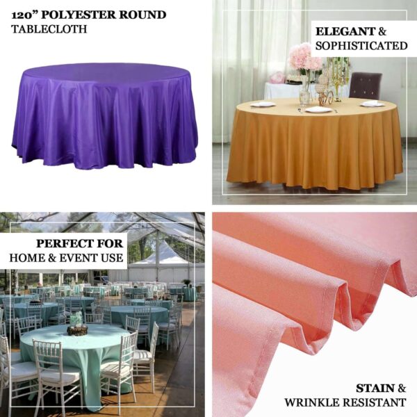 Polyester Round Tablecloth 120" Black - Durable & Seamless Design for Polished Event Styling - Image 4