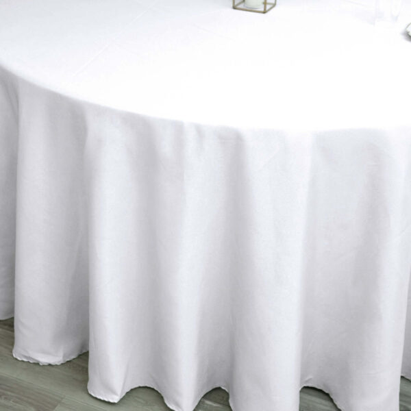 Polyester Round Tablecloth 120" White - Durable & Seamless Design for Polished Event Styling - Image 9