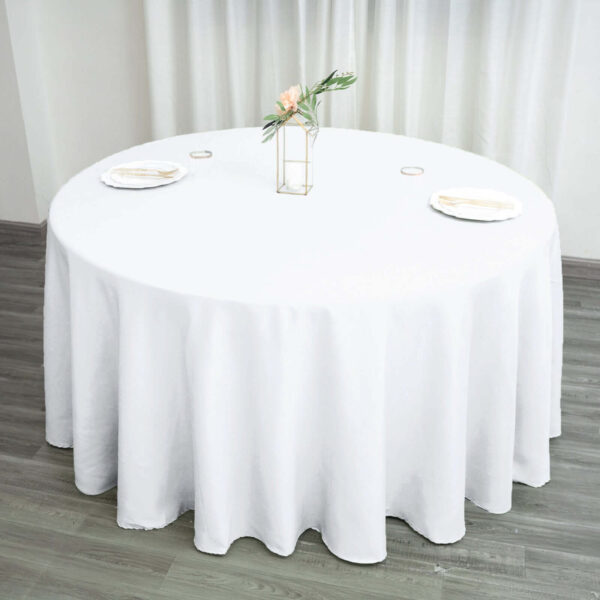 Polyester Round Tablecloth 120" White - Durable & Seamless Design for Polished Event Styling - Image 10