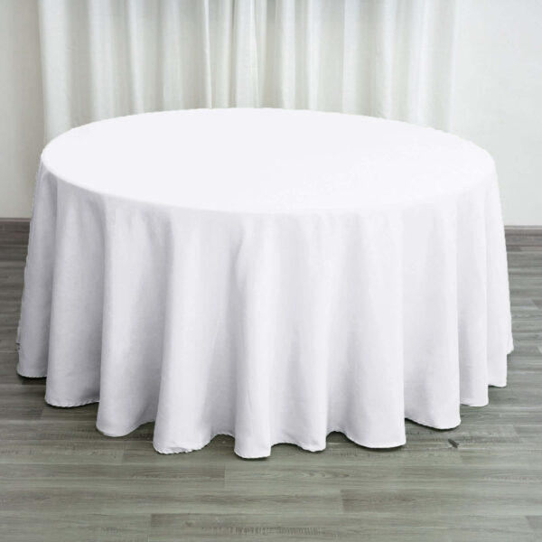 Polyester Round Tablecloth 120" White - Durable & Seamless Design for Polished Event Styling - Image 12