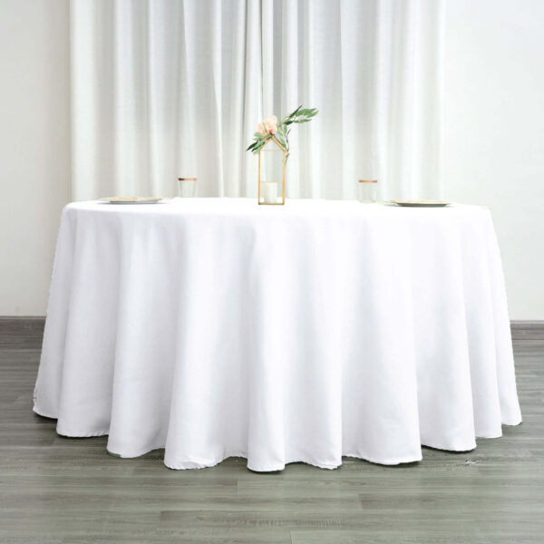 Polyester Round Tablecloth 120" White - Durable & Seamless Design for Polished Event Styling - Image 3