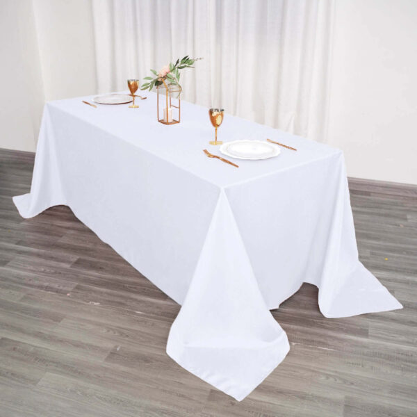 Polyester Rectangle Tablecloth 90"x132" White with Seamless Finish - Sophisticated Style for Wedding Receptions - Image 6