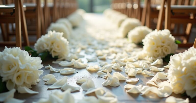 10 Wedding Aisle Decoration Ideas Using Ivory Flower Petals