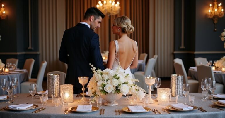Silver Sparkle Wedding Table Centerpiece Idea